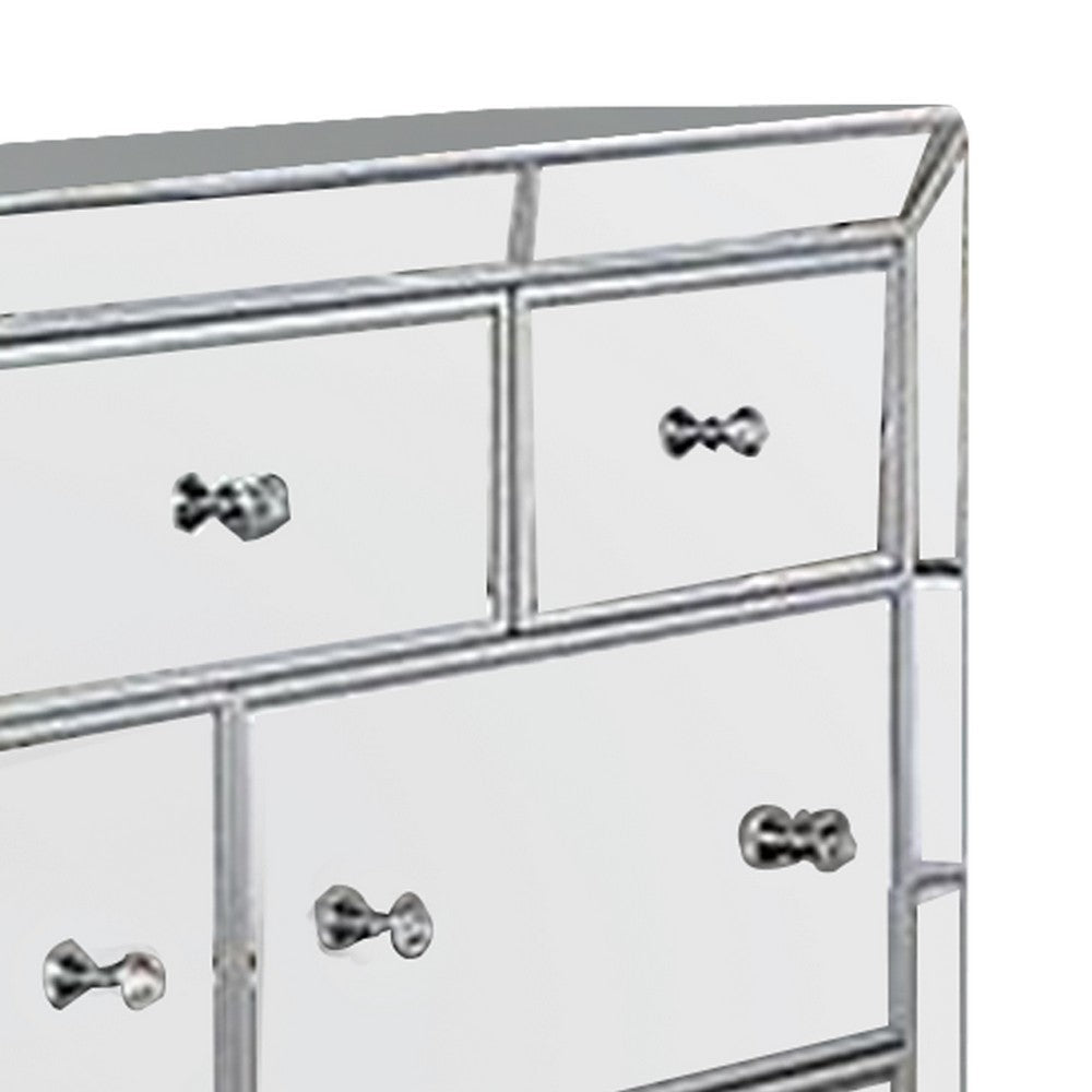 Donna 64 Inch Wide Dresser Chest LED Lights Silver and Mirror Finish By Casagear Home BM310948