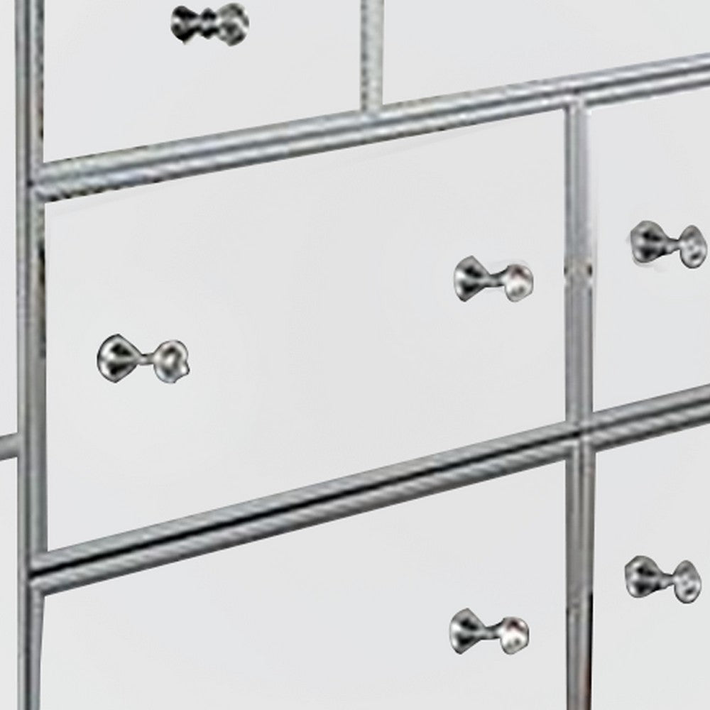 Donna 64 Inch Wide Dresser Chest LED Lights Silver and Mirror Finish By Casagear Home BM310948