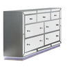 Donna 64 Inch Wide Dresser Chest, LED Lights, Silver and Mirror Finish By Casagear Home