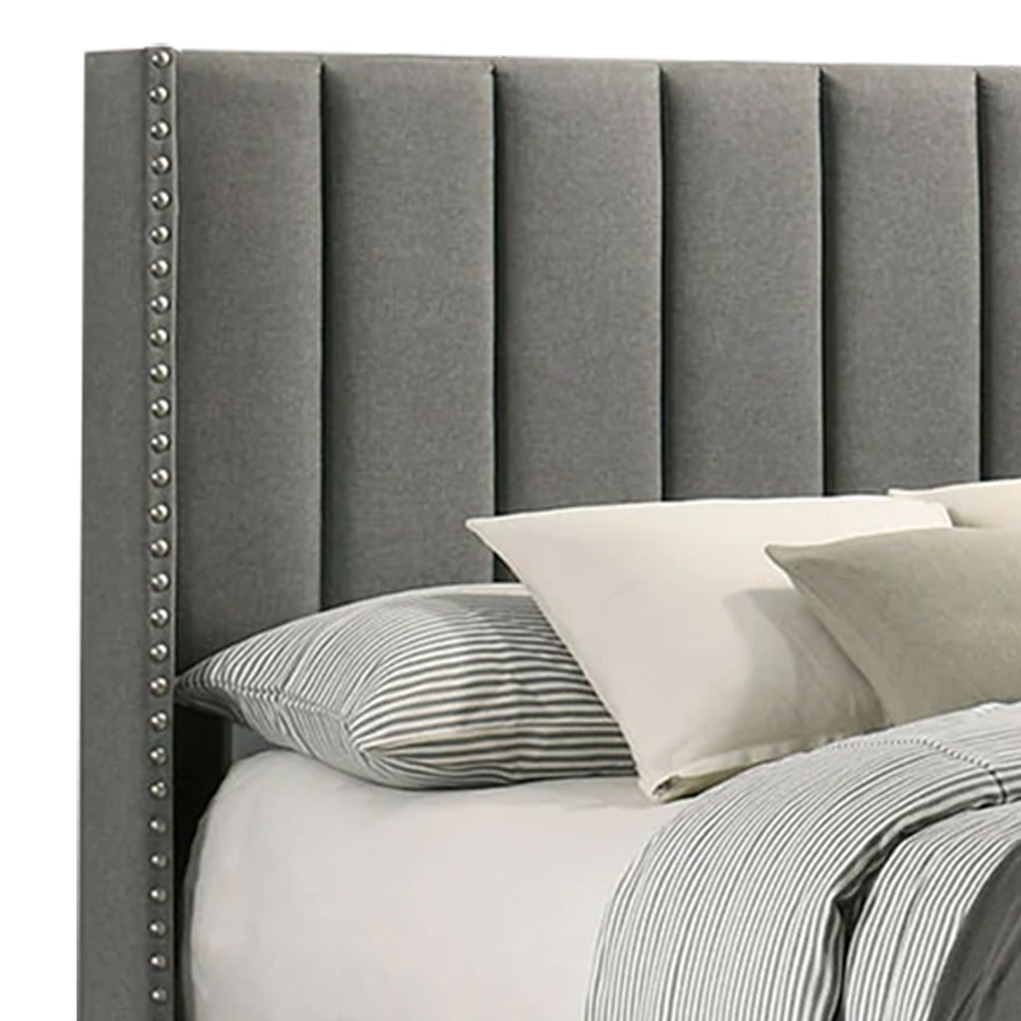 Kail California King Bed Wingback Channel Tuft Light Gray Upholstery By Casagear Home BM310950