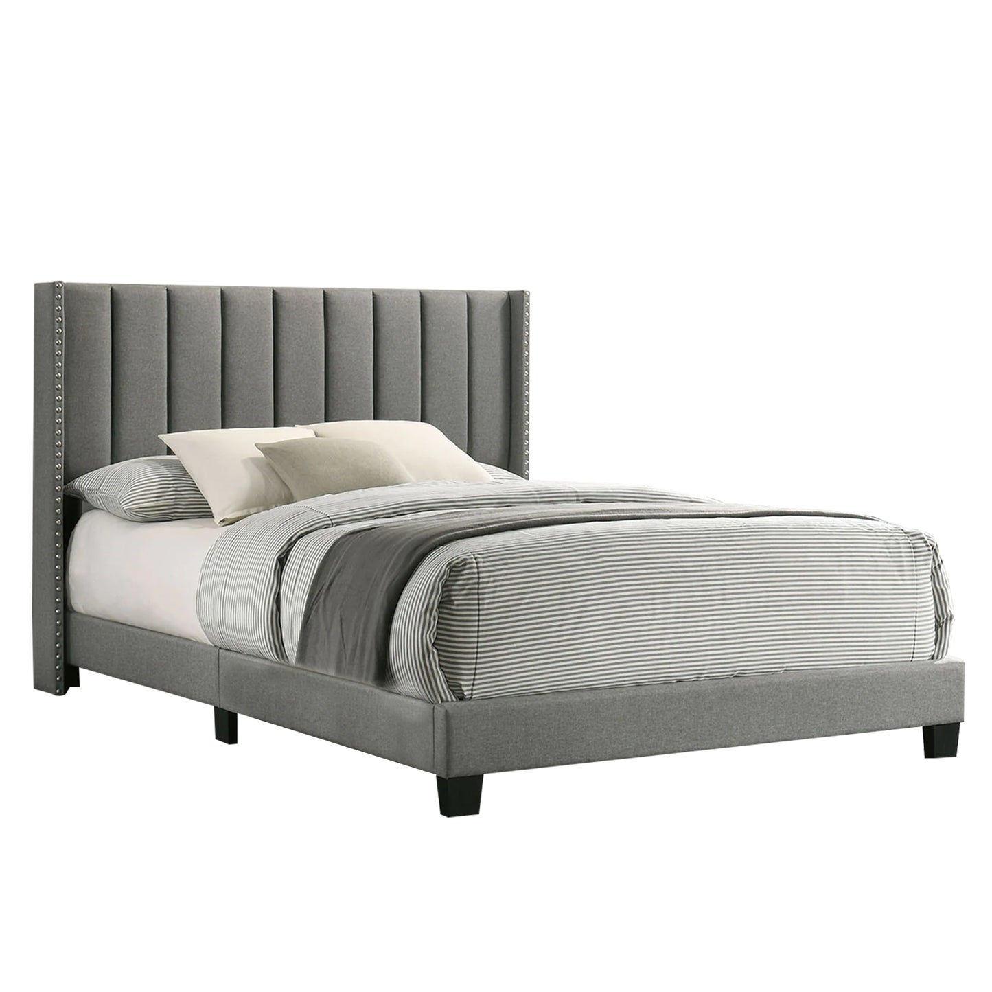 Kail California King Bed Wingback Channel Tuft Light Gray Upholstery By Casagear Home BM310950