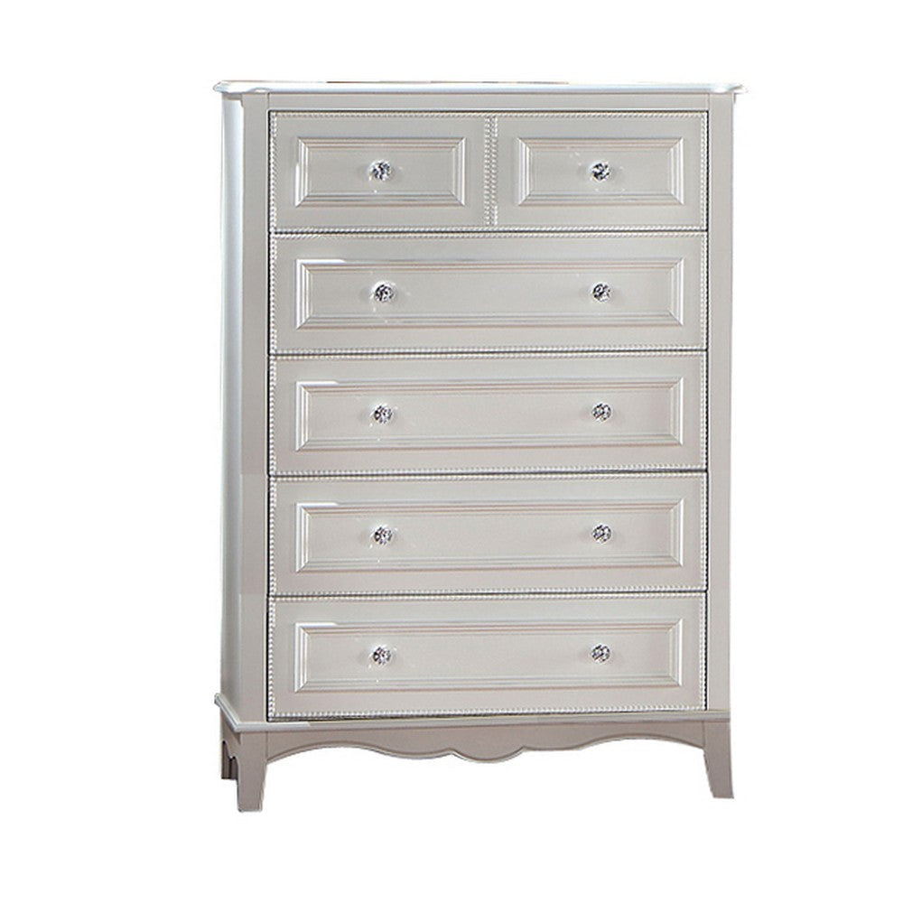 Cade 50 Inch Tall Dresser Chest, 6 Drawers, Crystal Knobs, Wood, White By Casagear Home