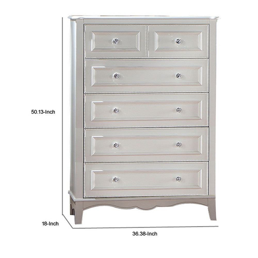 Cade 50 Inch Tall Dresser Chest 6 Drawers Crystal Knobs Wood White By Casagear Home BM310963