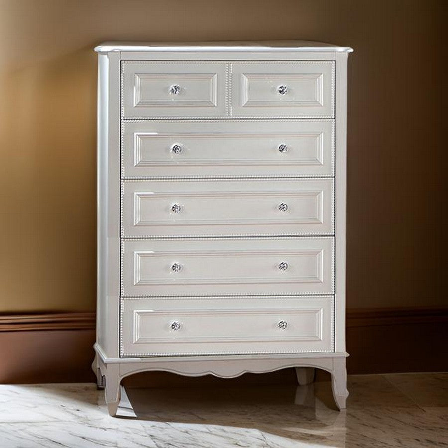 Cade 50 Inch Tall Dresser Chest 6 Drawers Crystal Knobs Wood White By Casagear Home BM310963