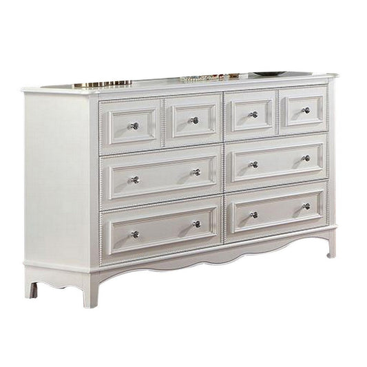 Cade 59 Inch Wide Dresser Chest, 8 Drawers, Crown Mold, Solid Wood, White By Casagear Home