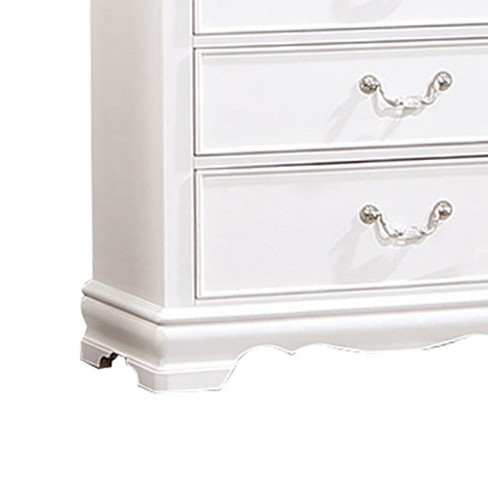 Aleci 48 Inch Tall Dresser Chest 5 Drawers Wood Carved Nickel White By Casagear Home BM310967