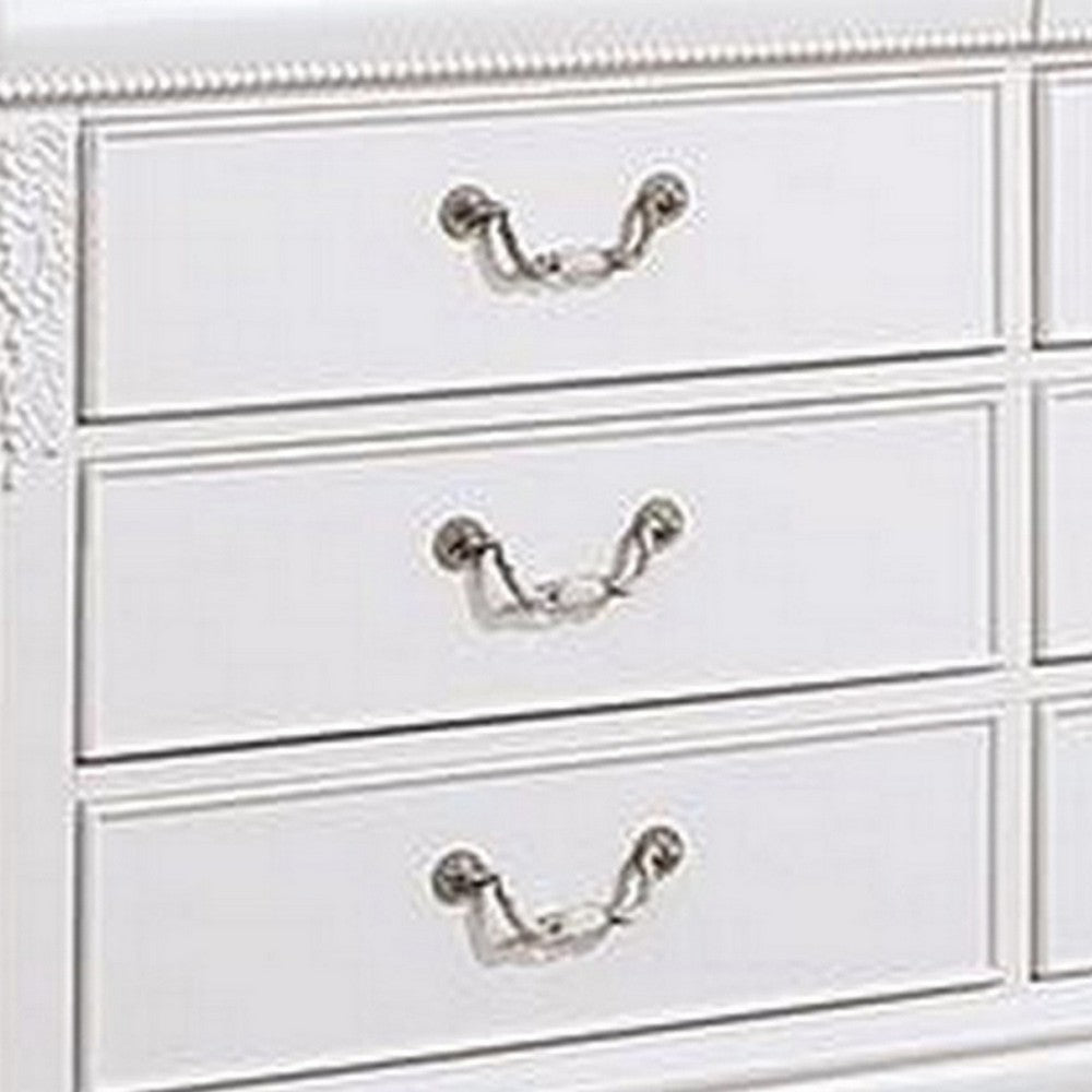 Aleci 54 Inch Wide Dresser Chest 6 Drawers Carved Detail Wood White By Casagear Home BM310968