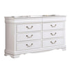 Aleci 54 Inch Wide Dresser Chest, 6 Drawers, Carved Detail, Wood, White By Casagear Home