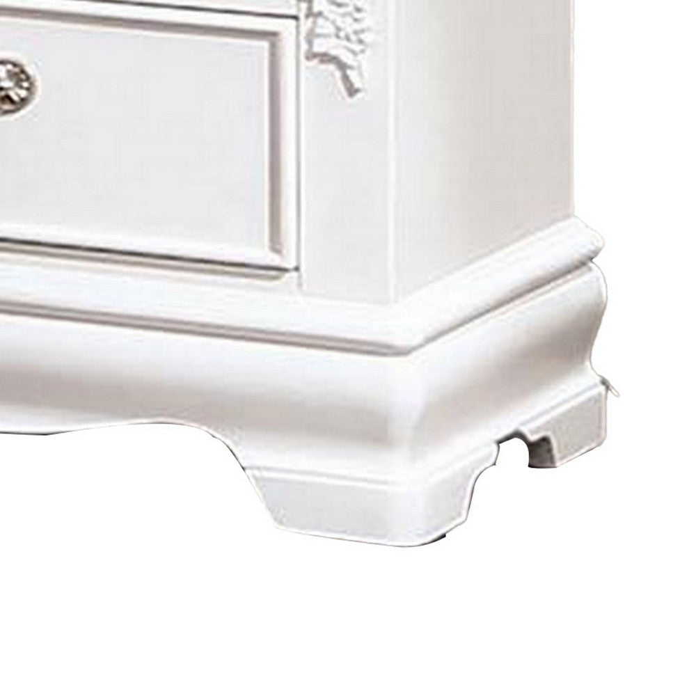 Aleci 24 Inch Nightstand 2 Drawers Carved Details Solid Wood White By Casagear Home BM310969