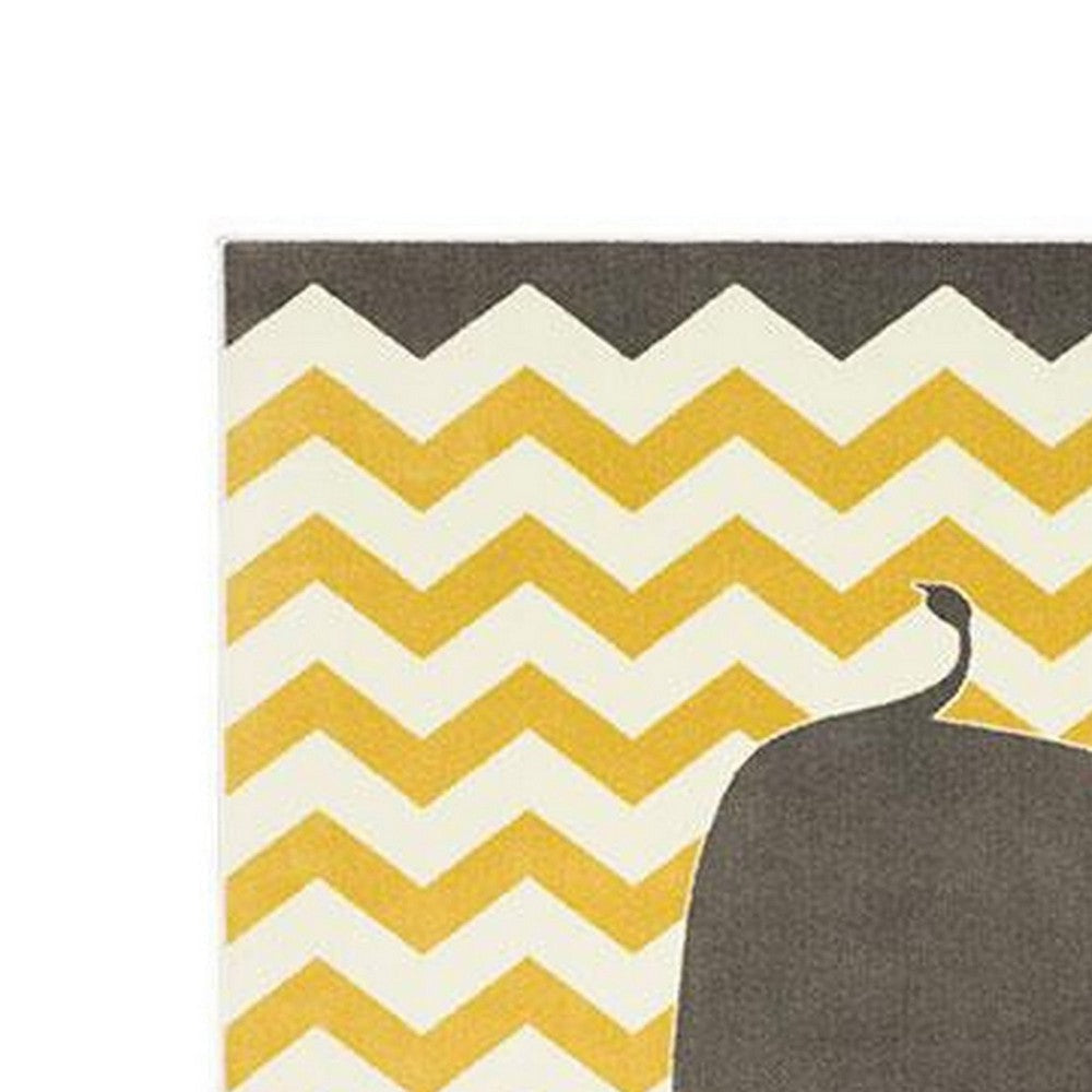 Liya 5 x 8 Medium Area Rug Kids Elephant Design Yellow Chevron Pattern By Casagear Home BM310980