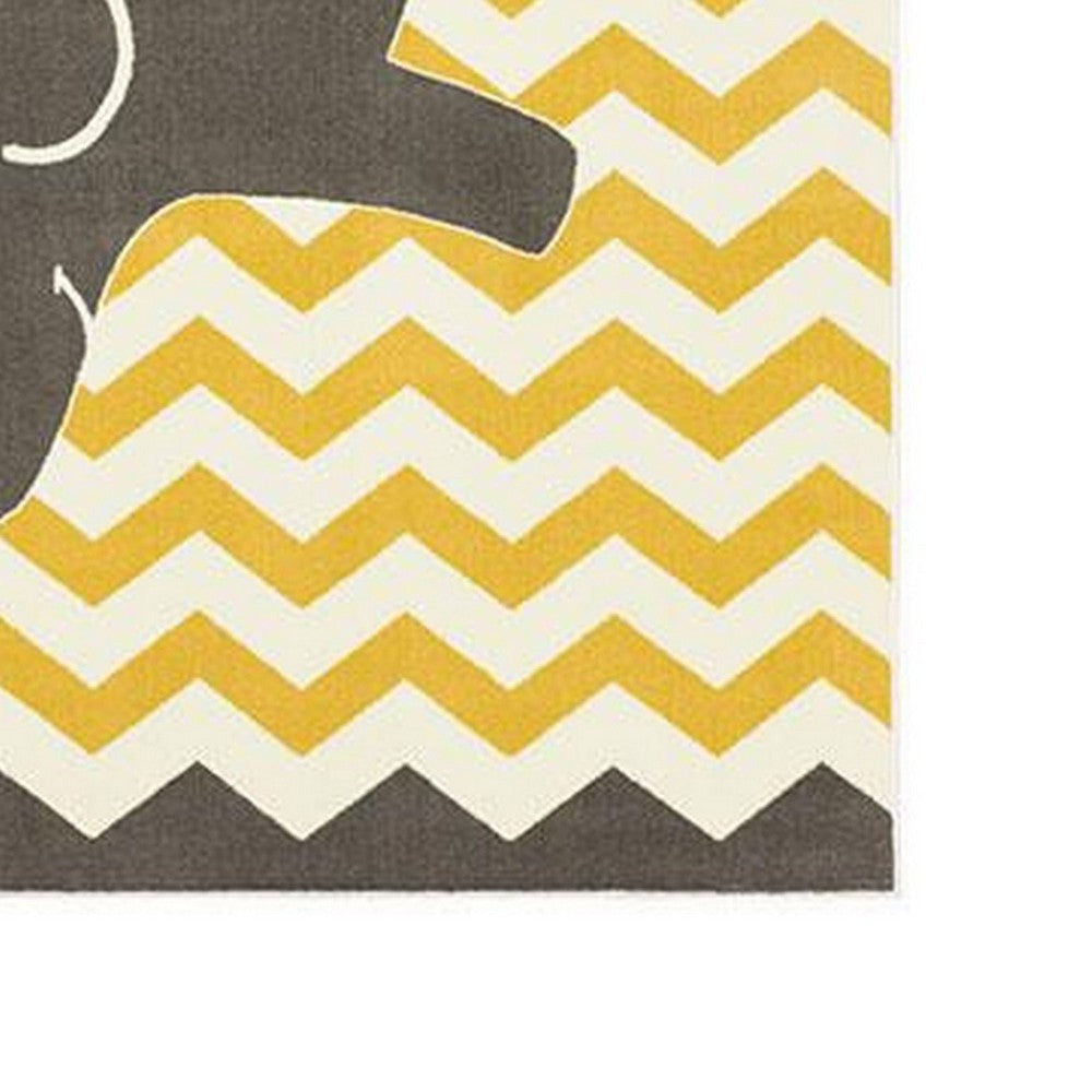 Liya 5 x 8 Medium Area Rug Kids Elephant Design Yellow Chevron Pattern By Casagear Home BM310980