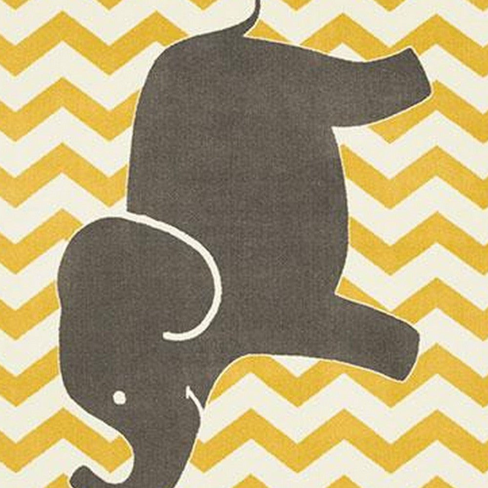 Liya 5 x 8 Medium Area Rug Kids Elephant Design Yellow Chevron Pattern By Casagear Home BM310980