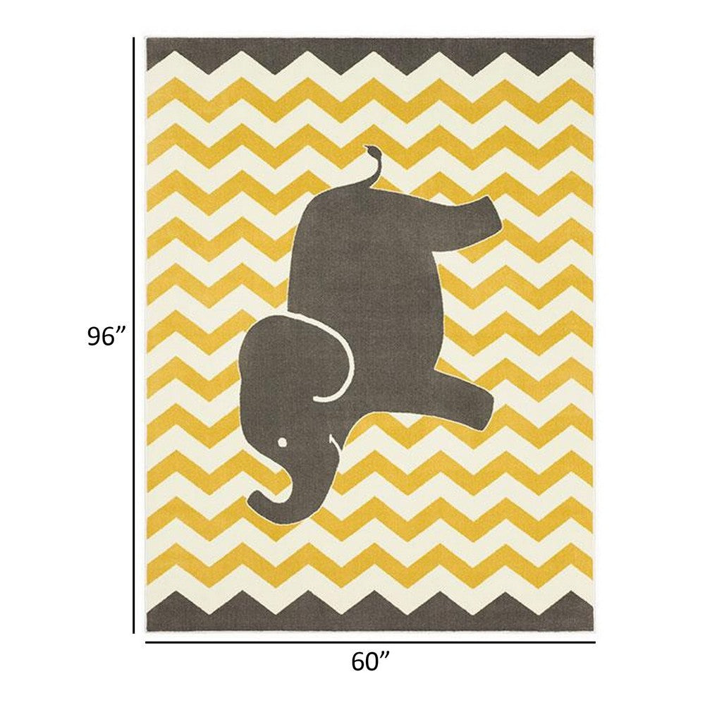 Liya 5 x 8 Medium Area Rug Kids Elephant Design Yellow Chevron Pattern By Casagear Home BM310980