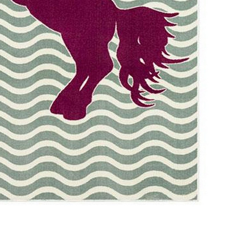 Liya 5 x 8 Medium Area Rug Kids Design Unicorn Wave Pattern Green Brown By Casagear Home BM310982