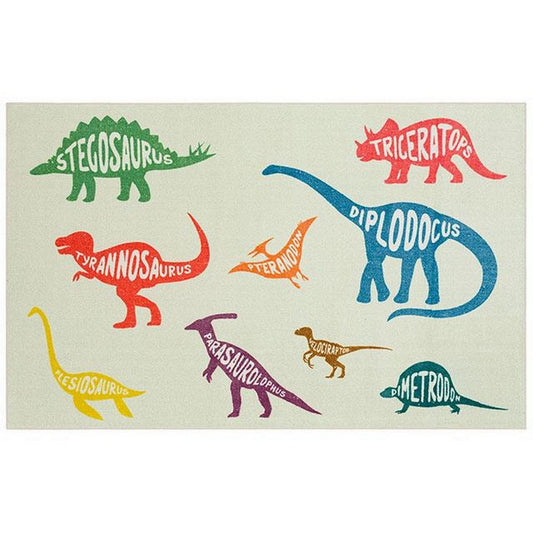 Liya 5 x 8 Medium Area Rug, Kids Design Playful Dinosaurs, Nylon Multicolor By Casagear Home