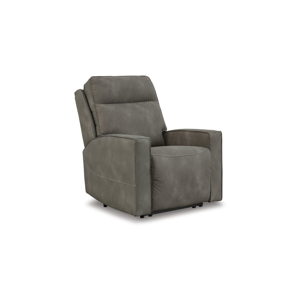 Savi 42 Inch Chair Power Recliner Cushioned and Adjustable Headrest Slate By Casagear Home BM310991