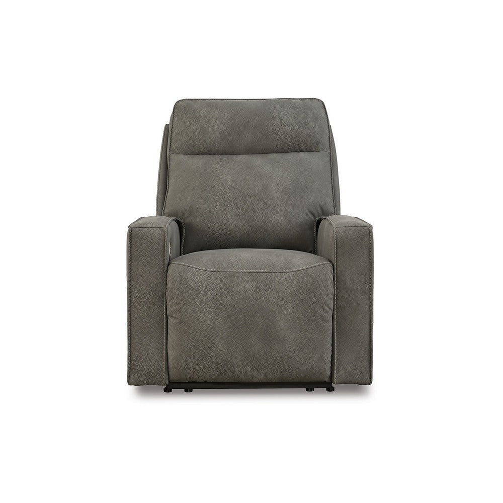 Savi 42 Inch Chair Power Recliner Cushioned and Adjustable Headrest Slate By Casagear Home BM310991