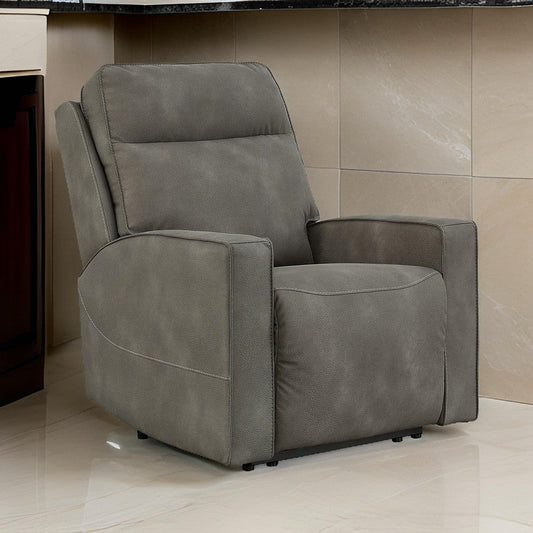 Savi 42 Inch Chair Power Recliner Cushioned and Adjustable Headrest Slate By Casagear Home BM310991