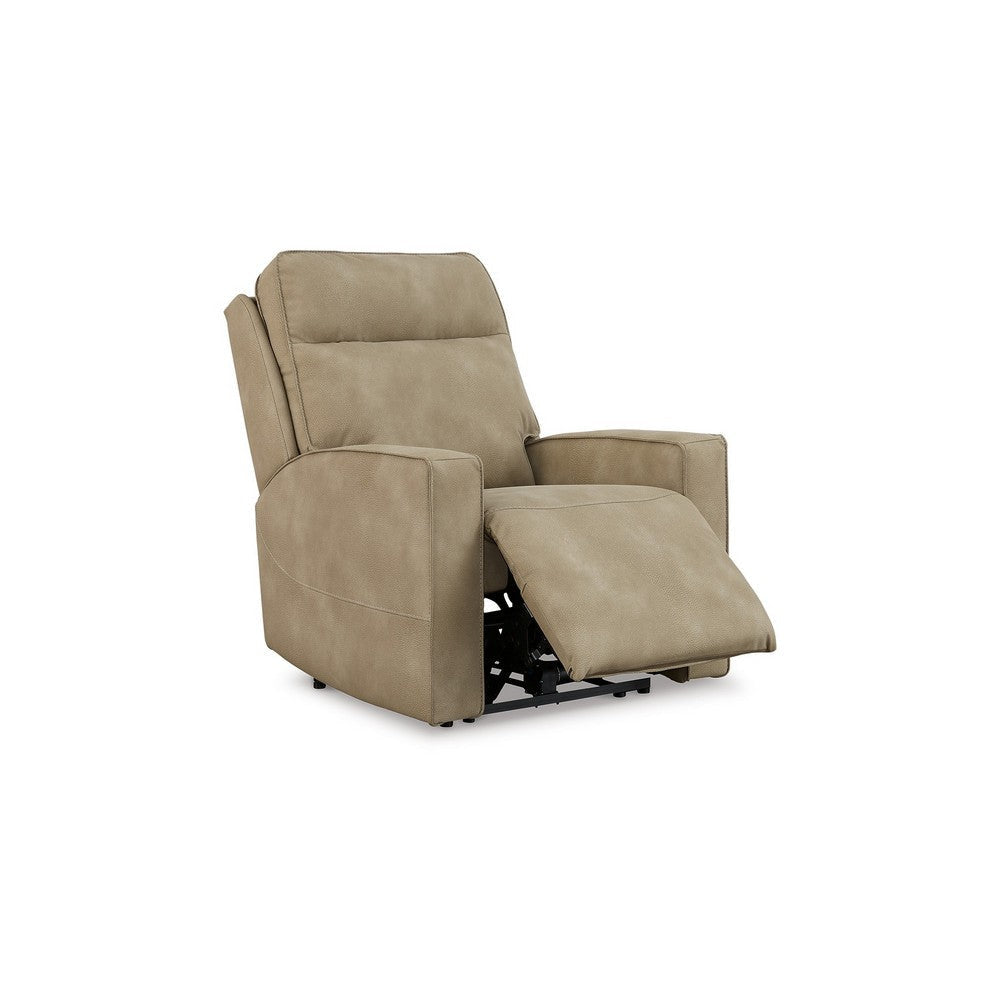 Savi 42 Inch Chair Power Recliner Cushioned and Adjustable Headrest Sand By Casagear Home BM310992