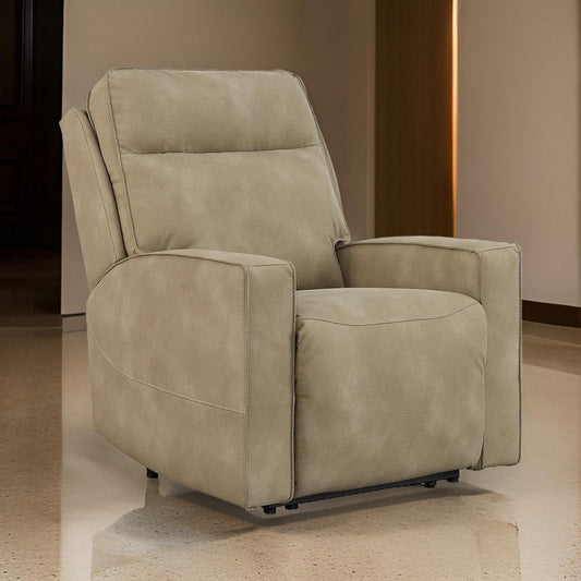 Savi 42 Inch Chair Power Recliner Cushioned and Adjustable Headrest Sand By Casagear Home BM310992