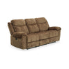 Kila 87 Inch Recliner Sofa, Drop Down Table, Cushioned, Nutmeg Polyester By Casagear Home