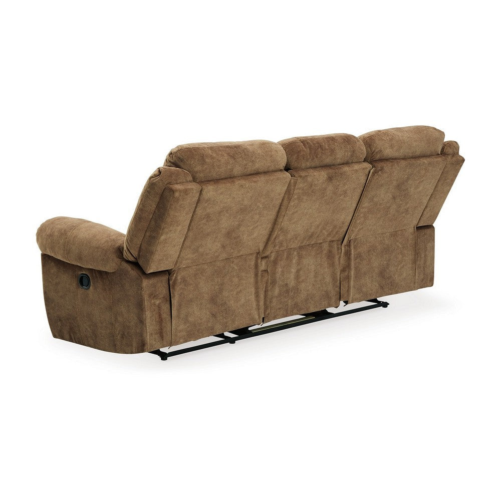 Kila 87 Inch Recliner Sofa Drop Down Table Cushioned Nutmeg Polyester By Casagear Home BM310998