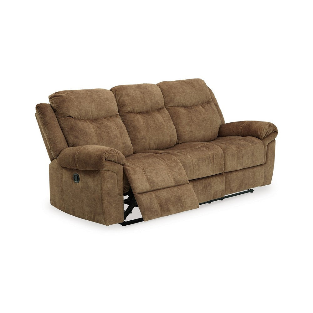 Kila 87 Inch Recliner Sofa Drop Down Table Cushioned Nutmeg Polyester By Casagear Home BM310998