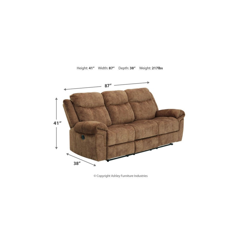 Kila 87 Inch Recliner Sofa Drop Down Table Cushioned Nutmeg Polyester By Casagear Home BM310998