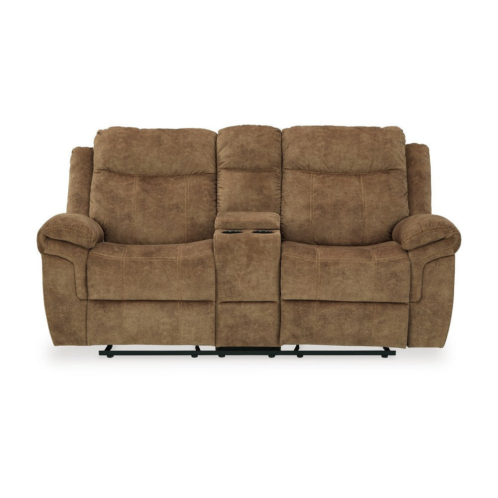 Kila 79 Inch Double Recliner Loveseat With Console Cushioned Nutmeg By Casagear Home BM310999