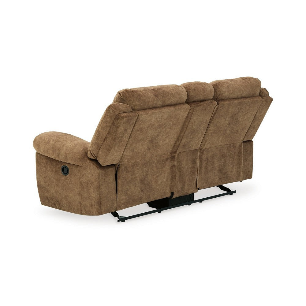 Kila 79 Inch Double Recliner Loveseat With Console Cushioned Nutmeg By Casagear Home BM310999