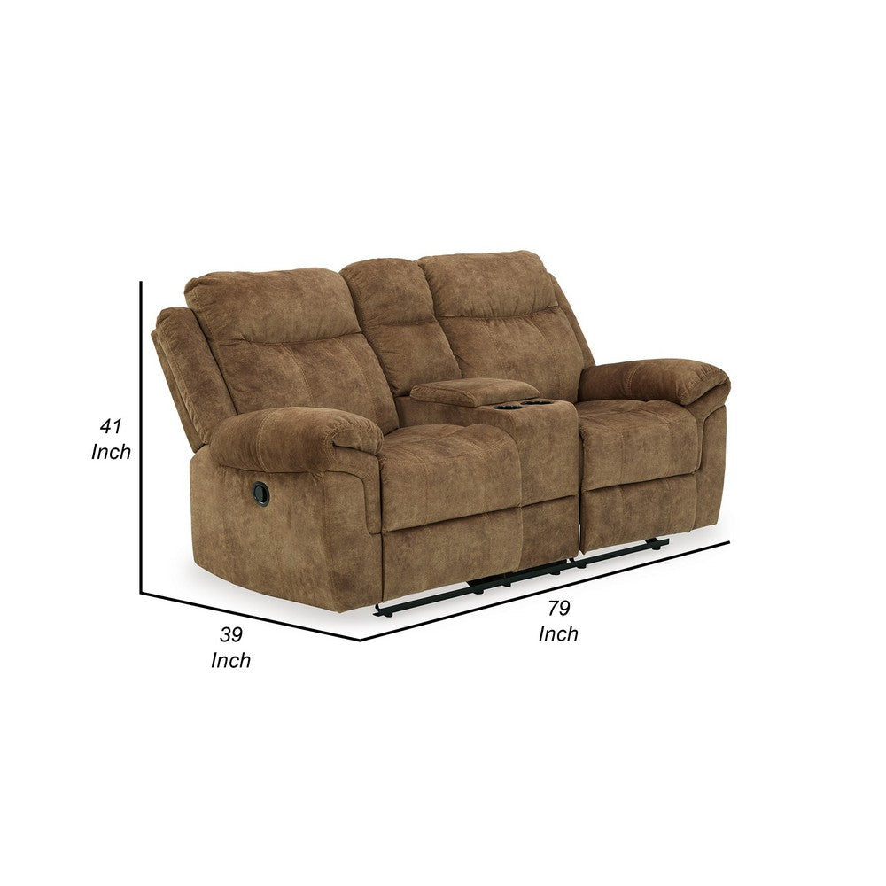 Kila 79 Inch Double Recliner Loveseat With Console Cushioned Nutmeg By Casagear Home BM310999