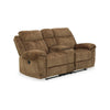 Kila 79 Inch Double Recliner Loveseat With Console, Cushioned, Nutmeg By Casagear Home