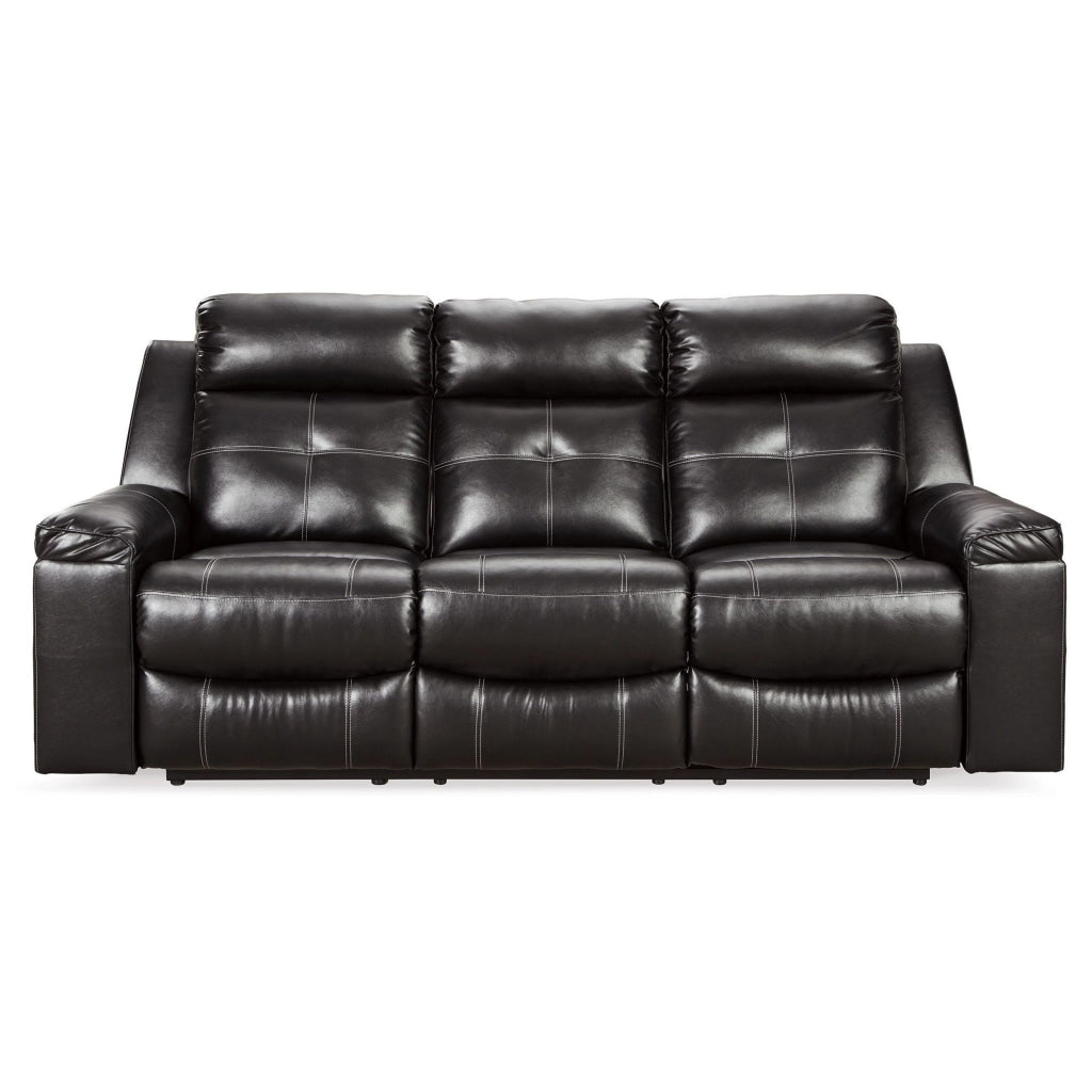 88 Inch Manual Reclining Sofa Blue LED Lighting Black Faux Leather By Casagear Home BM311000