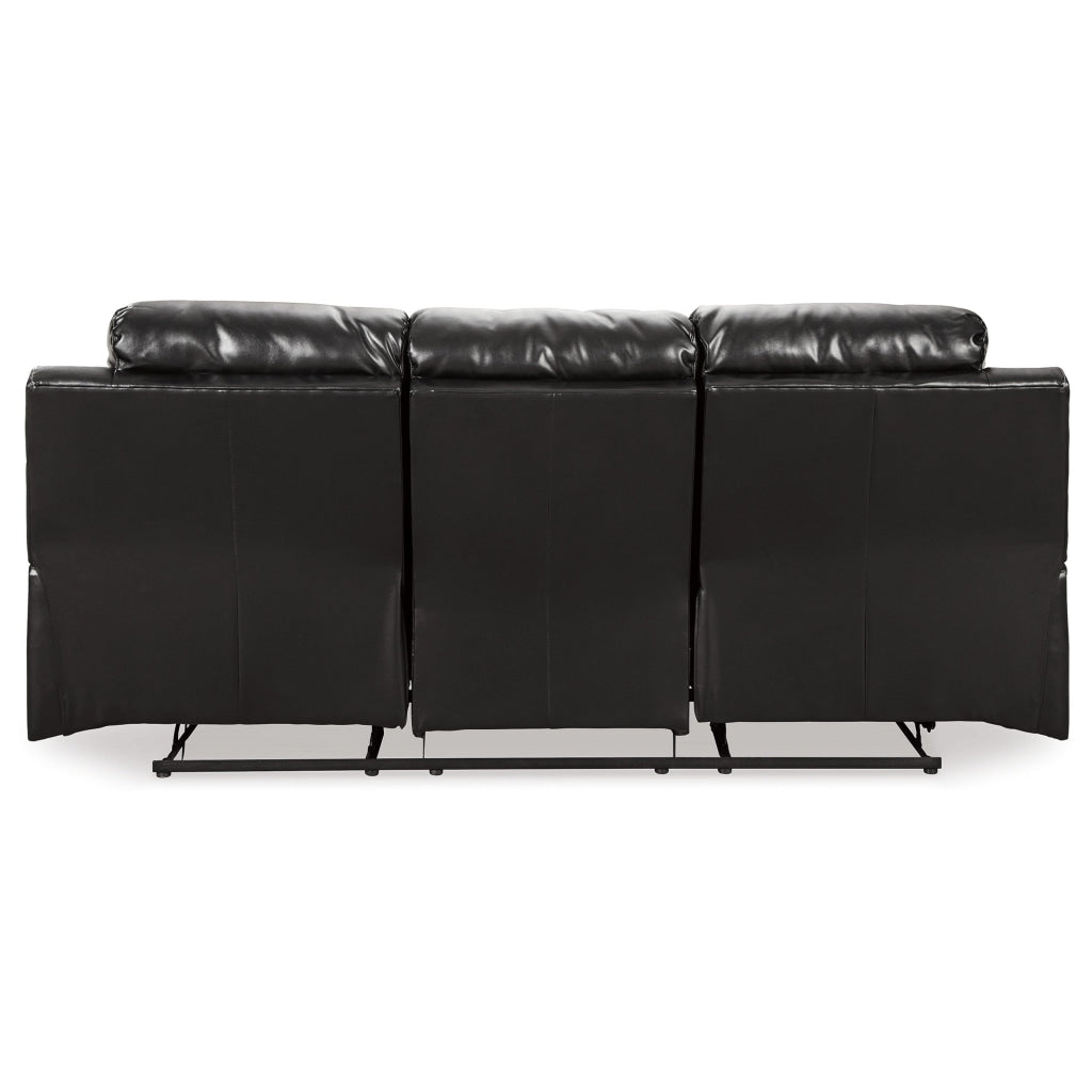 88 Inch Manual Reclining Sofa Blue LED Lighting Black Faux Leather By Casagear Home BM311000