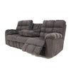 90 Inch Reclining Sofa With Drop Down Table 2 Cup Holder Slate Polyester By Casagear Home BM311001