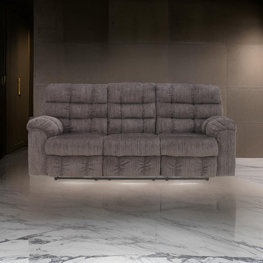 90 Inch Reclining Sofa With Drop Down Table 2 Cup Holder Slate Polyester By Casagear Home BM311001