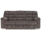 90 Inch Reclining Sofa With Drop Down Table 2 Cup Holder Slate Polyester By Casagear Home BM311001