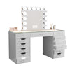 Niki 60 Inch Vanity Desk 13 Drawers USB Port Glass Tabletop White By Casagear Home BM311018