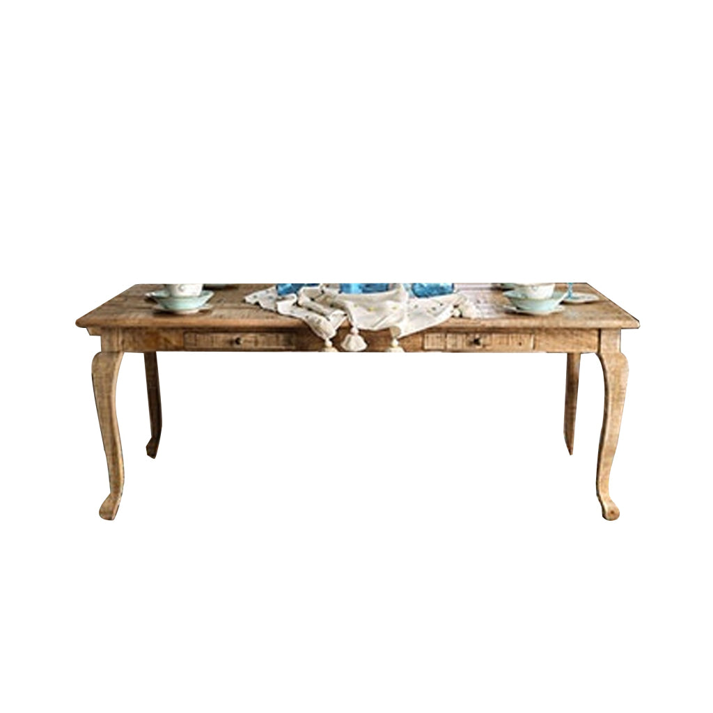 Blan 79 Inch Dining Table 4 Drawer Cabriole Legs Mango Wood Natural By Casagear Home BM311027