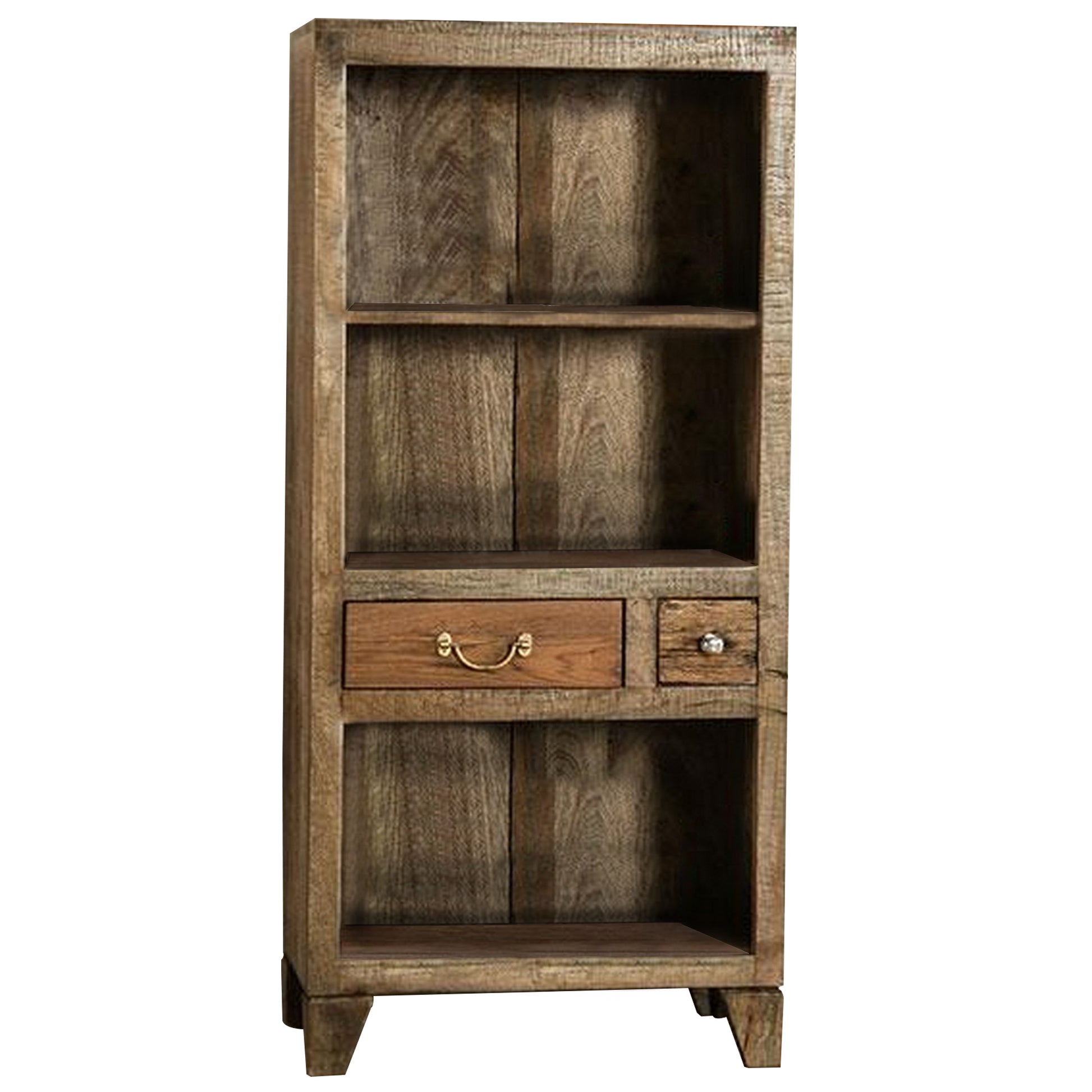 Saon 51 Inch Bookshelf 2 Drawer and 3 Tier Shelves Solid Wood Brown By Casagear Home BM311038