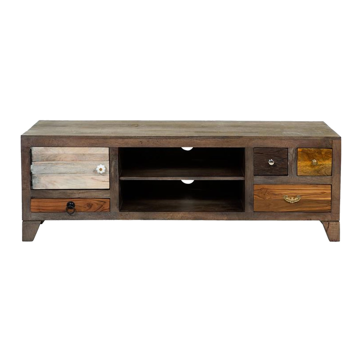 Saon 57 Inch TV Media Console 4 Drawer Door Natural Brown Solid Wood By Casagear Home BM311040