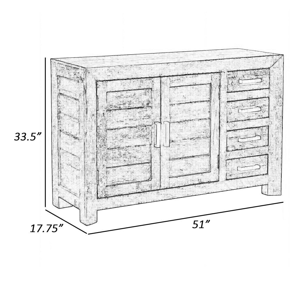 Agon 51 Sideboard Cabinet 4 Drawers and 2 Doors Natural Brown Mango Wood By Casagear Home BM311042