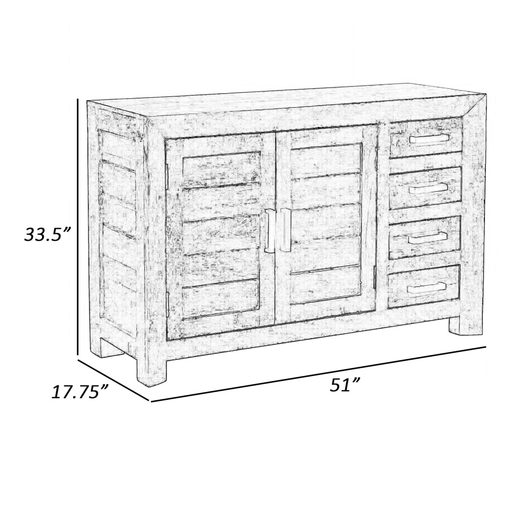 Agon 51 Sideboard Cabinet 4 Drawers and 2 Doors Natural Brown Mango Wood By Casagear Home BM311042