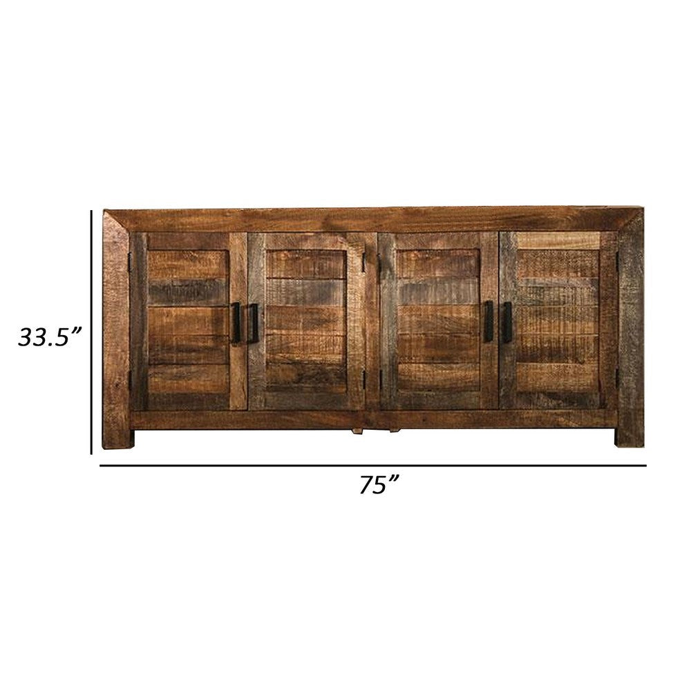 Agon 75 Sideboard Cabinet 4 Doors Mitered Mango Wood Natural Brown By Casagear Home BM311043