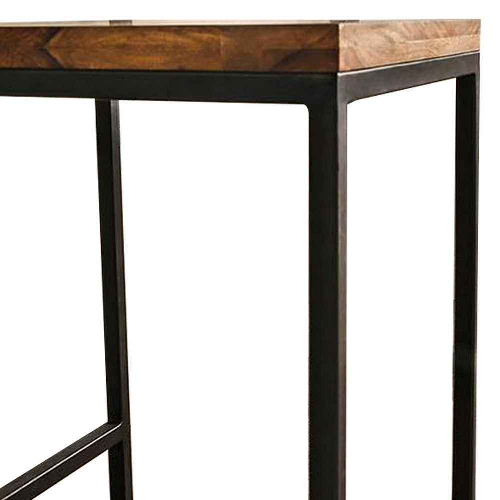 Larke 25 Inch Barstool Welded Black Steel Frame Indian Rosewood Natural By Casagear Home BM311046