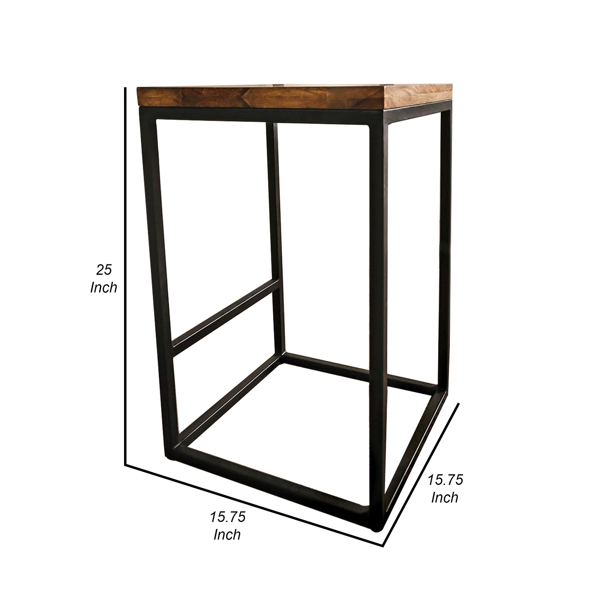 Larke 25 Inch Barstool Welded Black Steel Frame Indian Rosewood Natural By Casagear Home BM311046