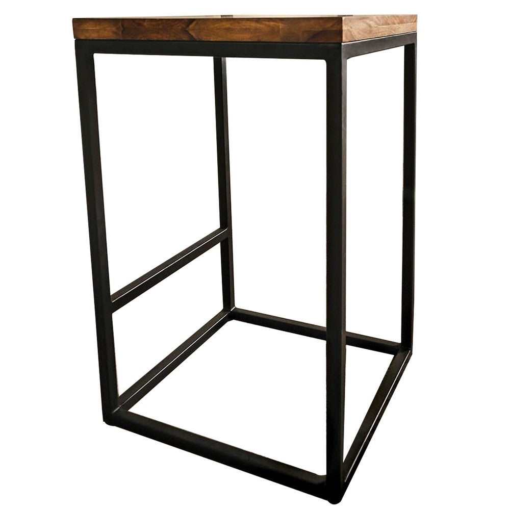 Larke 25 Inch Barstool Welded Black Steel Frame Indian Rosewood Natural By Casagear Home BM311046