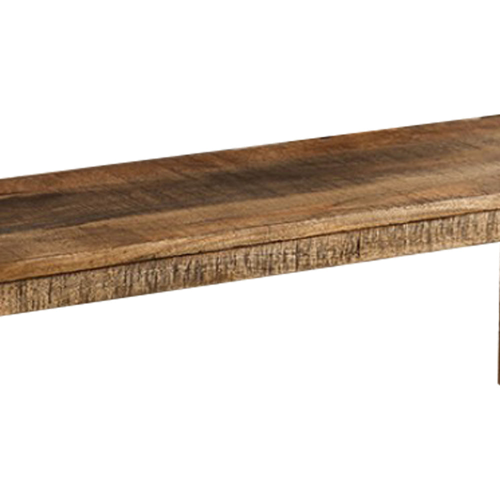 Agon 68 Inch Dining Bench Mitered Corner Rough Sawn Natural Mango Wood By Casagear Home BM311054