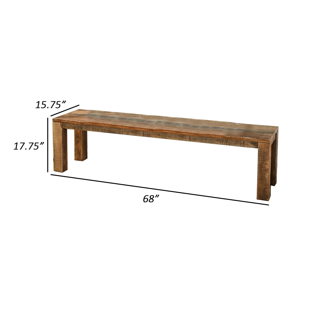 Agon 68 Inch Dining Bench Mitered Corner Rough Sawn Natural Mango Wood By Casagear Home BM311054