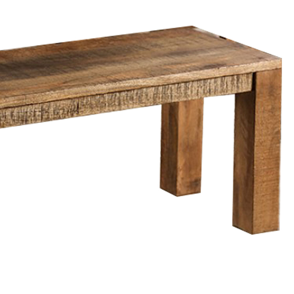 Agon 46 Inch Dining Bench Mitered Corner Rough Sawn Natural Mango Wood By Casagear Home BM311055